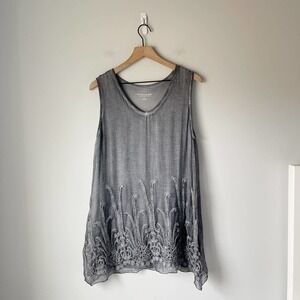 Soft Surroundings Women's Gray Silk Embroidery Tunic Tank Size Medium